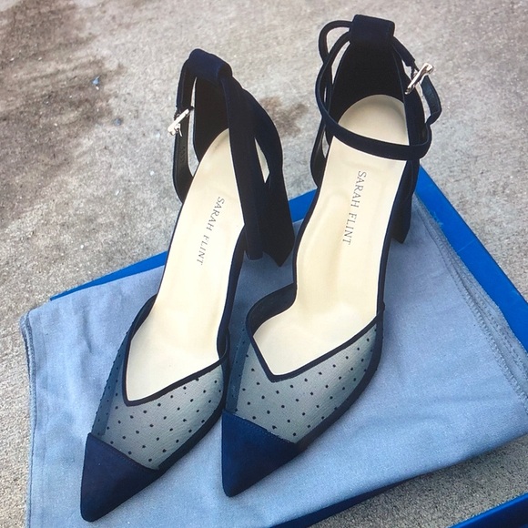 Sarah Flint Shoes - Sarah Flint Black Pointed-Toe Ankle-Strap Heels with Polka-Dot Mesh